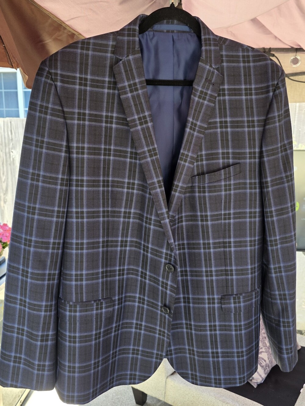 Men's Black & Blue Plaid Sport Coat - Modern Tailored Blazer